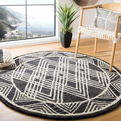 SAFAVIEH Area Rug 8x10 - Micro-Loop Collection - Large - Navy & Ivory, Handmade Wool, Moroccan Tribal Design, Ideal for Living Room, Bedroom, Office, Dining Space (MLP155N)
