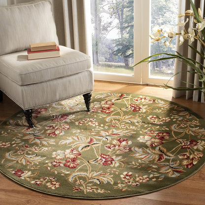 SAFAVIEH Lyndhurst Collection Area Rug - 5'3" Round, Sage, Traditional Floral Design, Non-Shedding & Easy Care, Ideal for High Traffic Areas in Living Room, Bedroom (LNH326B)