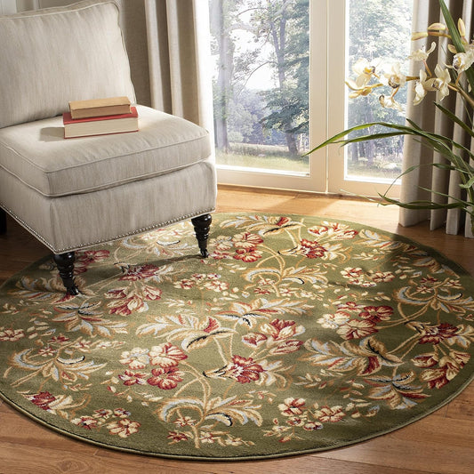 SAFAVIEH Lyndhurst Collection Area Rug - 5'3" Round, Sage, Traditional Floral Design, Non-Shedding & Easy Care, Ideal for High Traffic Areas in Living Room, Bedroom (LNH326B)