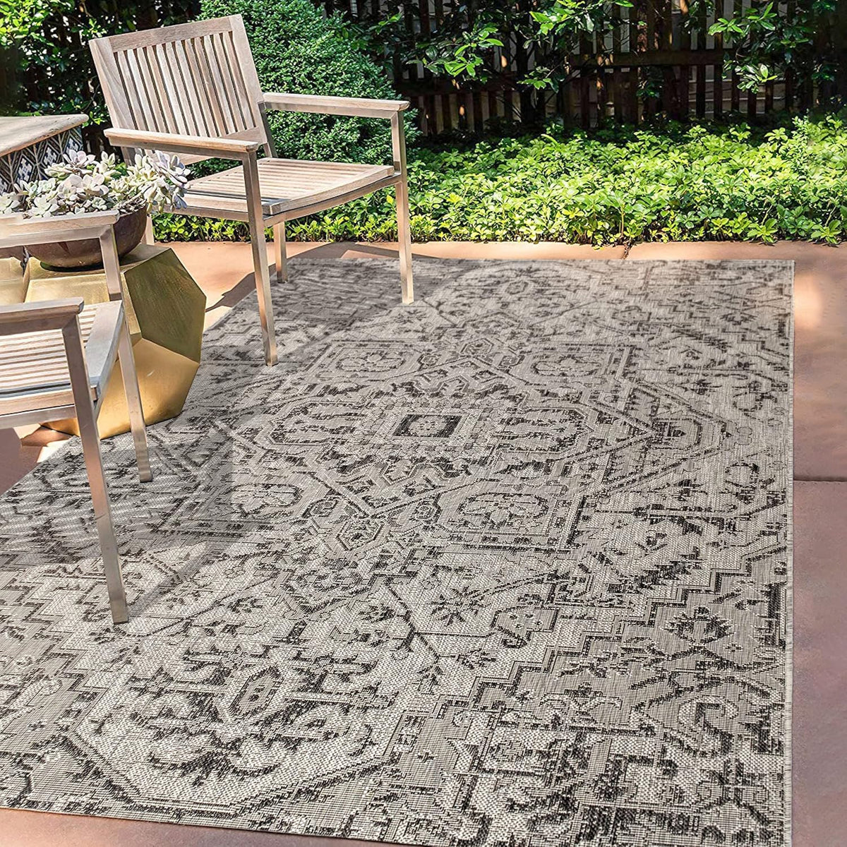 JONATHAN Y Boho Medallion Indoor Outdoor Area Rug 8X10 Black/Gray, Estrella Textured Weave for Backyard, Patio, Porch, Easy-Cleaning, High Traffic, Pet-Friendly, Non-Shedding (SMB105D-8)
