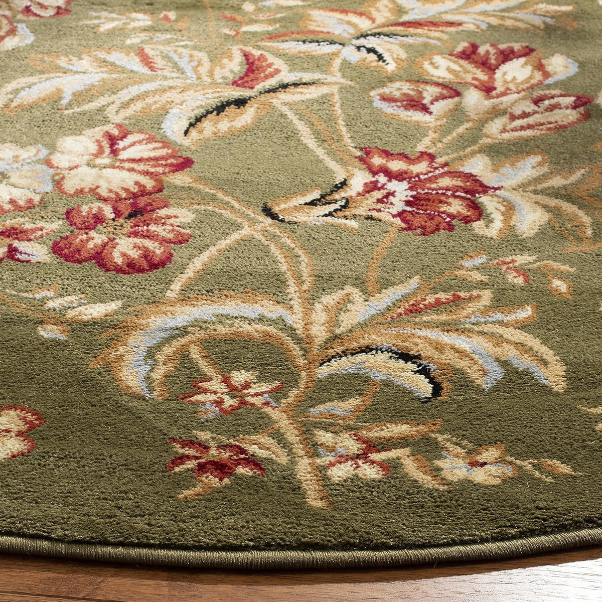 SAFAVIEH Lyndhurst Collection Area Rug - 5'3" Round, Sage, Traditional Floral Design, Non-Shedding & Easy Care, Ideal for High Traffic Areas in Living Room, Bedroom (LNH326B)
