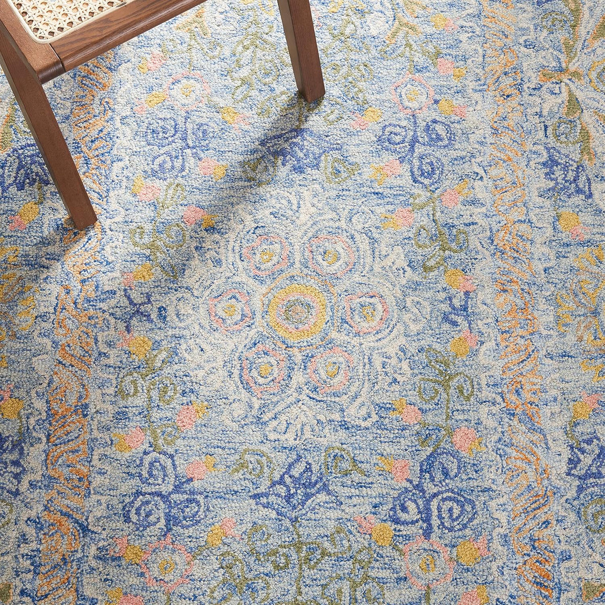 SAFAVIEH Micro-Loop Collection Area Rug - 9' x 12', Blue & Green, Handmade Wool, Ideal for High Traffic Areas in Living Room, Bedroom (MLP522M)