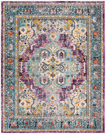 SAFAVIEH Monaco Collection Accent Rug - 4' x 5'7", Violet & Light Blue, Medallion Distressed Design, Non-Shedding & Easy Care, Ideal for High Traffic Areas in Entryway, Living Room, Bedroom (MNC251L)