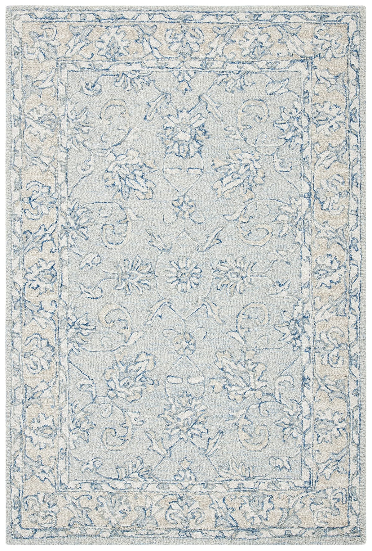 SAFAVIEH Micro-Loop Collection Area Rug - 5' x 8', Blue & Beige, Handmade Wool, Ideal for High Traffic Areas in Living Room, Bedroom (MLP535M)