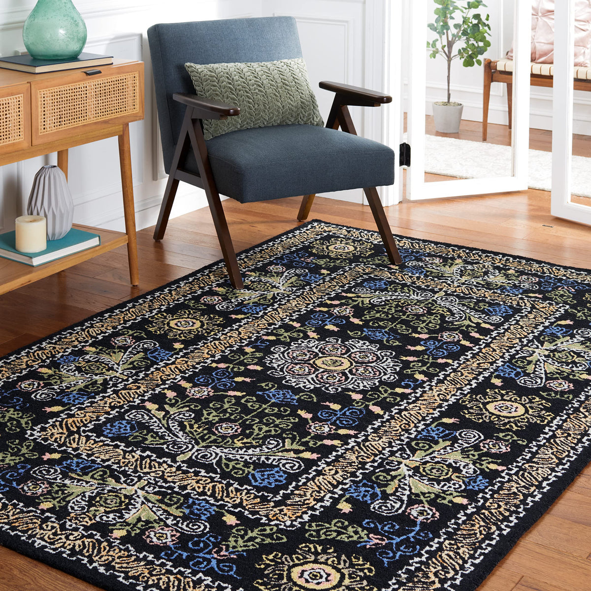 SAFAVIEH Micro-Loop Collection Area Rug - 9' x 12', Blue & Green, Handmade Wool, Ideal for High Traffic Areas in Living Room, Bedroom (MLP522M)