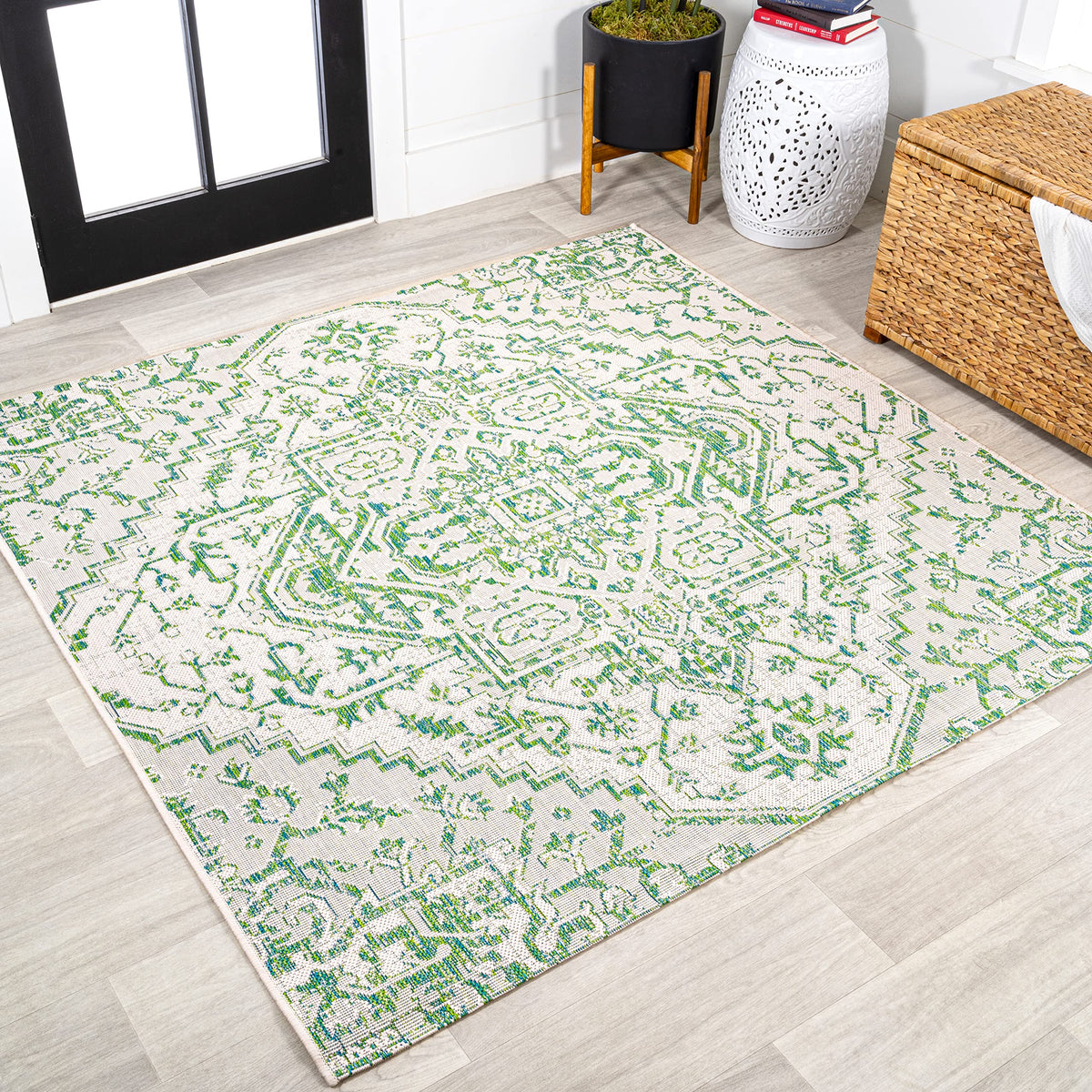 JONATHAN Y Boho Medallion Indoor Outdoor Area Rug 8X10 Black/Gray, Estrella Textured Weave for Backyard, Patio, Porch, Easy-Cleaning, High Traffic, Pet-Friendly, Non-Shedding (SMB105D-8)