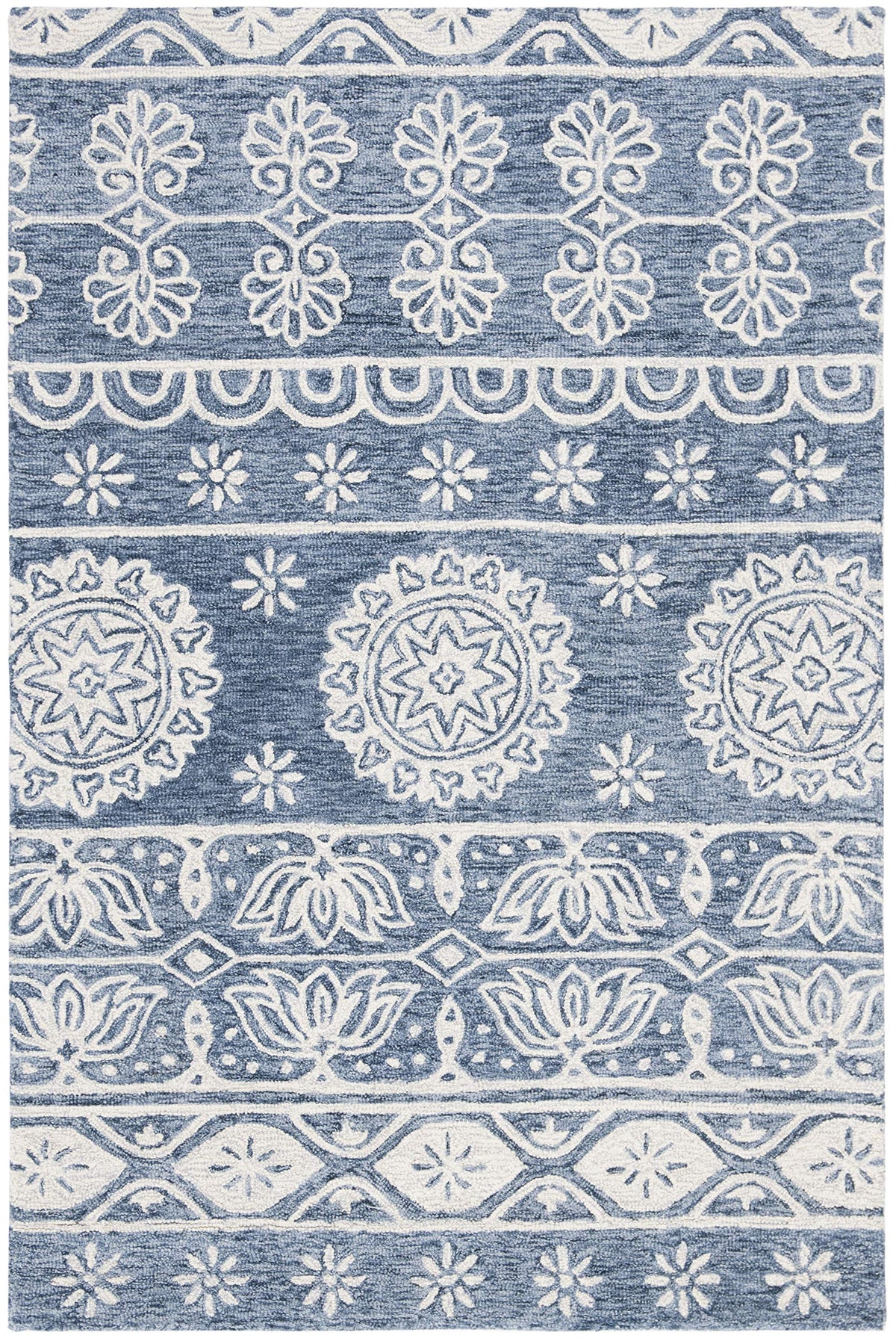 SAFAVIEH Area Rug 8x10 - Micro-Loop Collection - Large - Blue & Ivory, Handmade Wool, Ideal for Living Room, Bedroom, Office, Dining Space (MLP607M)