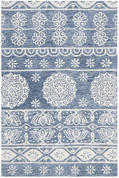 SAFAVIEH Area Rug 8x10 - Micro-Loop Collection - Large - Blue & Ivory, Handmade Wool, Ideal for Living Room, Bedroom, Office, Dining Space (MLP607M)