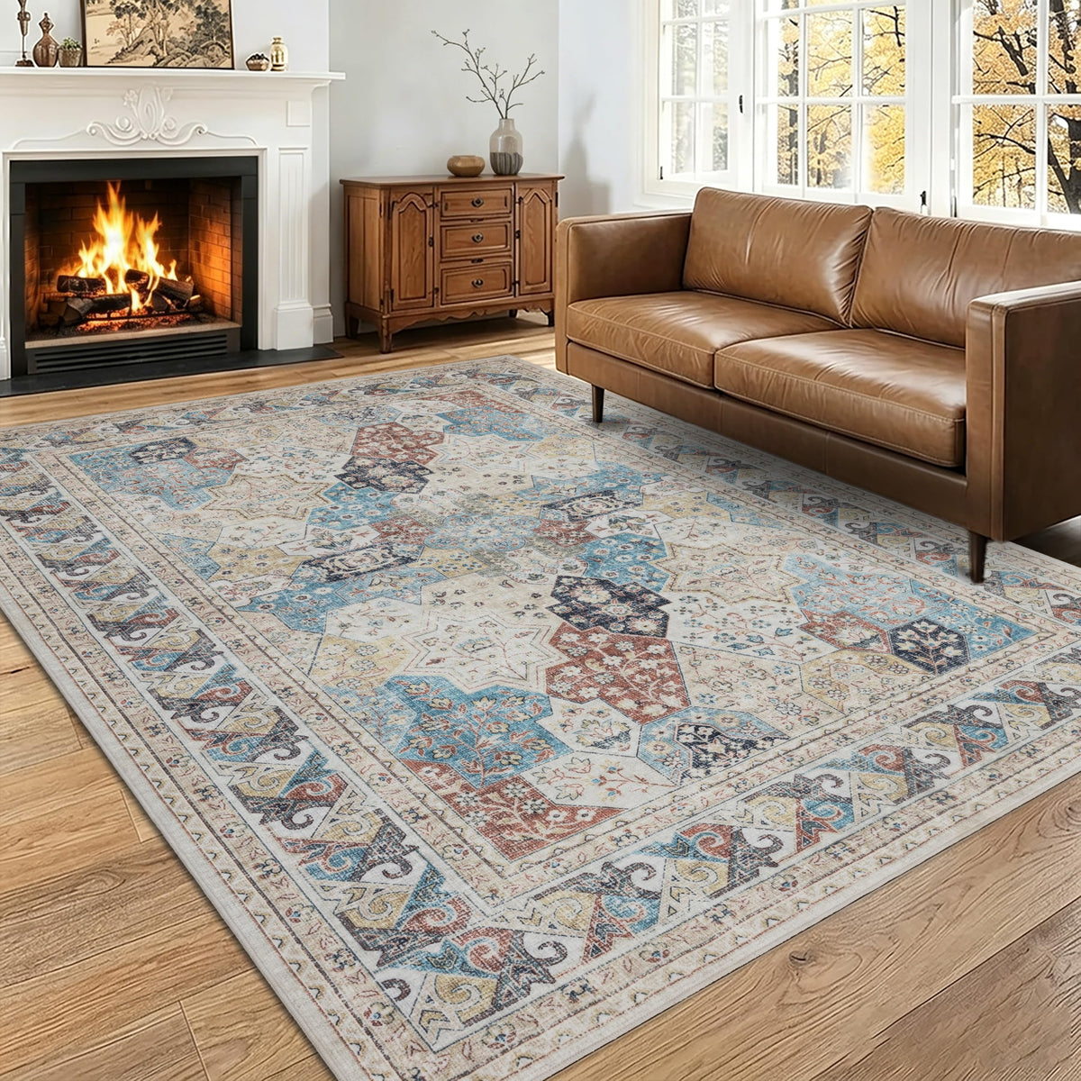 RCTJHOME 9x12 Brown Vintage Oriental Washable Area Rug Non-Slip Soft Carpet