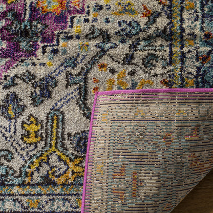 SAFAVIEH Monaco Collection Accent Rug - 4' x 5'7", Violet & Light Blue, Medallion Distressed Design, Non-Shedding & Easy Care, Ideal for High Traffic Areas in Entryway, Living Room, Bedroom (MNC251L)