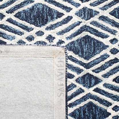 SAFAVIEH Area Rug 8x10 - Micro-Loop Collection - Large - Navy & Ivory, Handmade Wool, Moroccan Tribal Design, Ideal for Living Room, Bedroom, Office, Dining Space (MLP155N)
